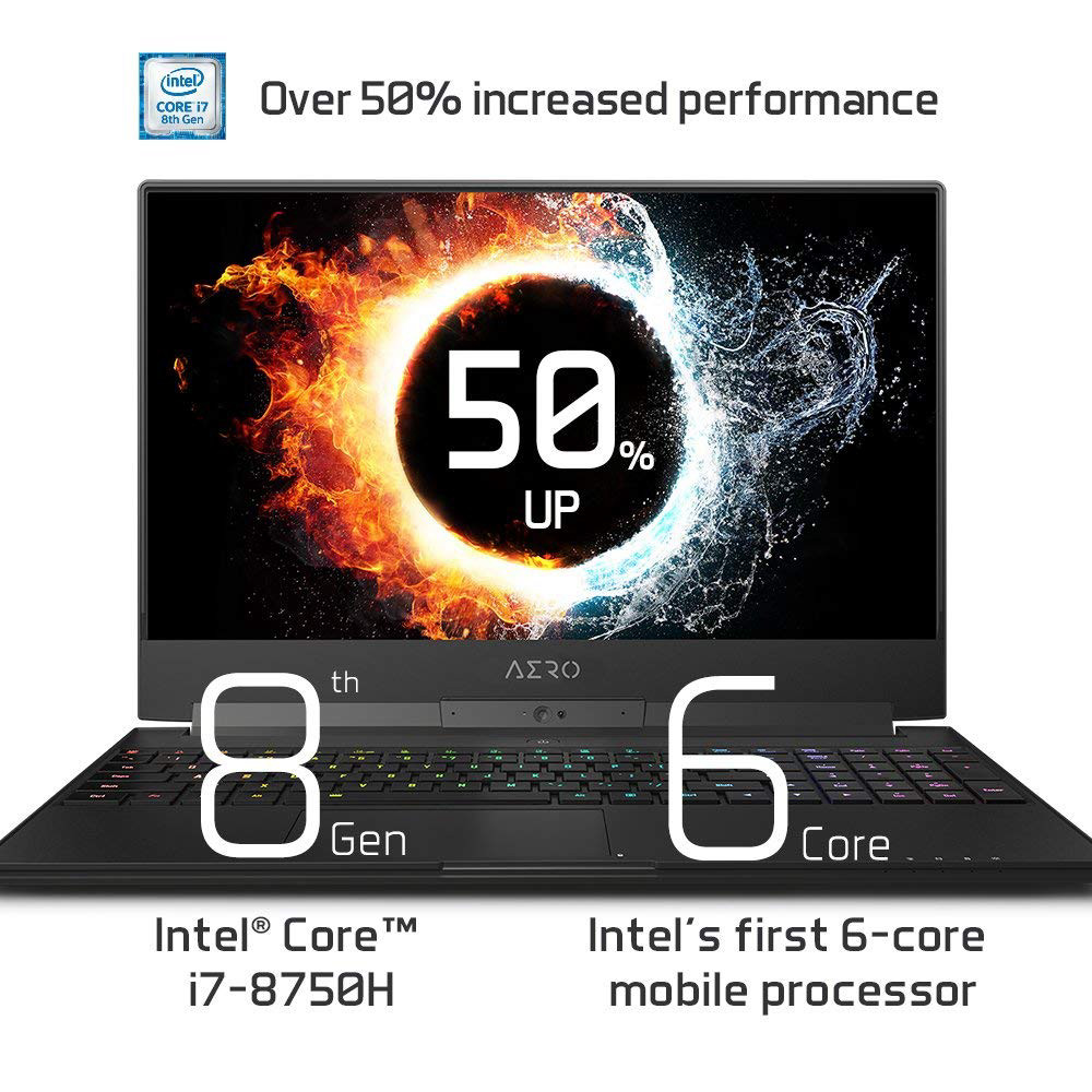 GIGABYTE Aero 15X v8-BK4 15" Ultra Slim Gaming Laptop 144Hz IPS Anti-Glare FHD Display, i7-8750H, GeForce GTX 1070, 16G RAM, 512GB PCIE SSD, Metal Chassis, RGB Keys